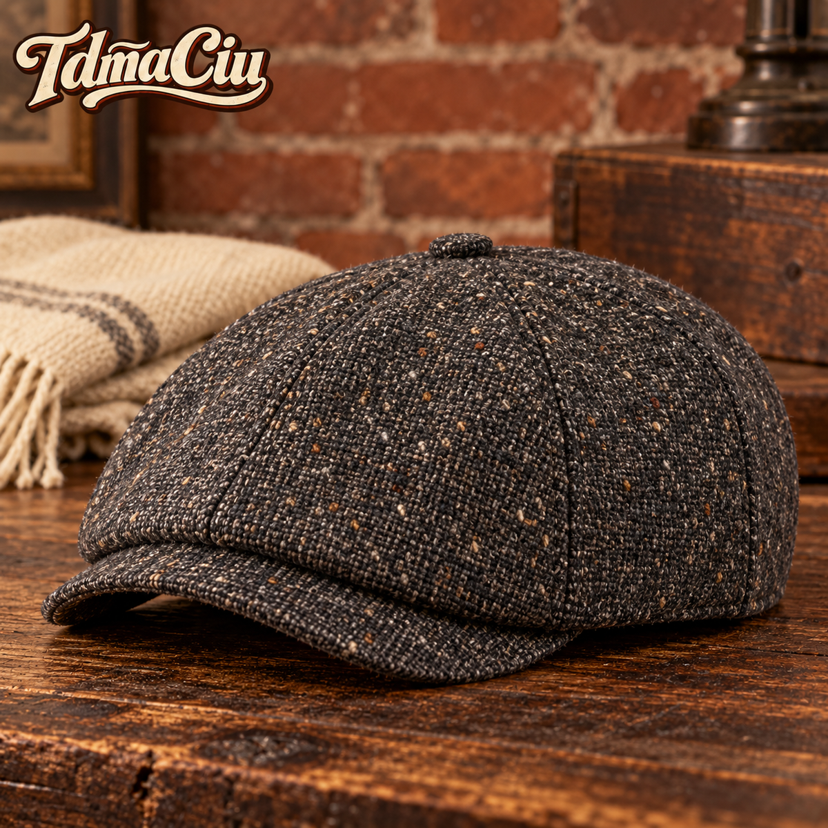 TdmaCiu™ Charcoal Donegal Tweed Newsboy Cap