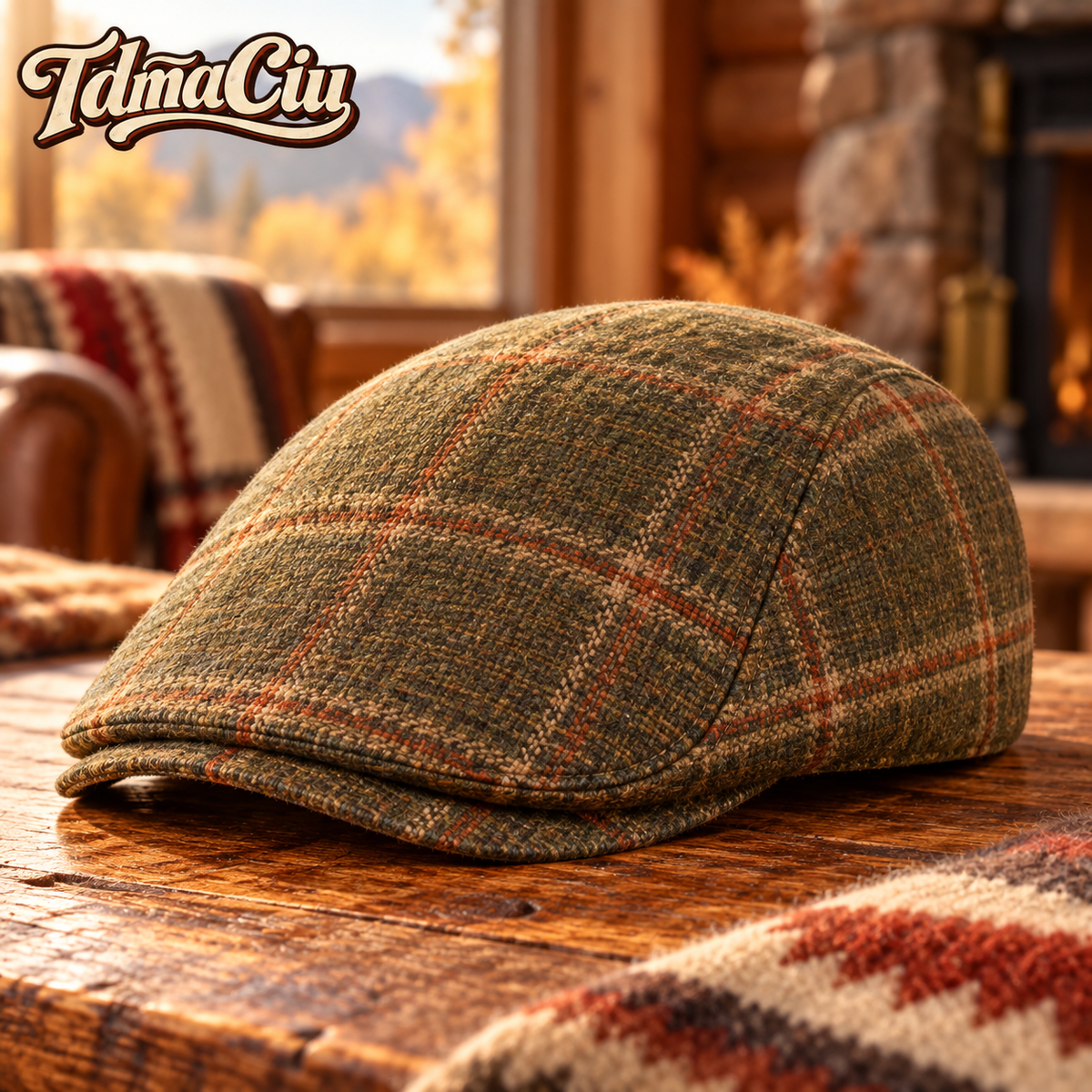 TdmaCiu™ Olive Plaid Heritage Flat Cap