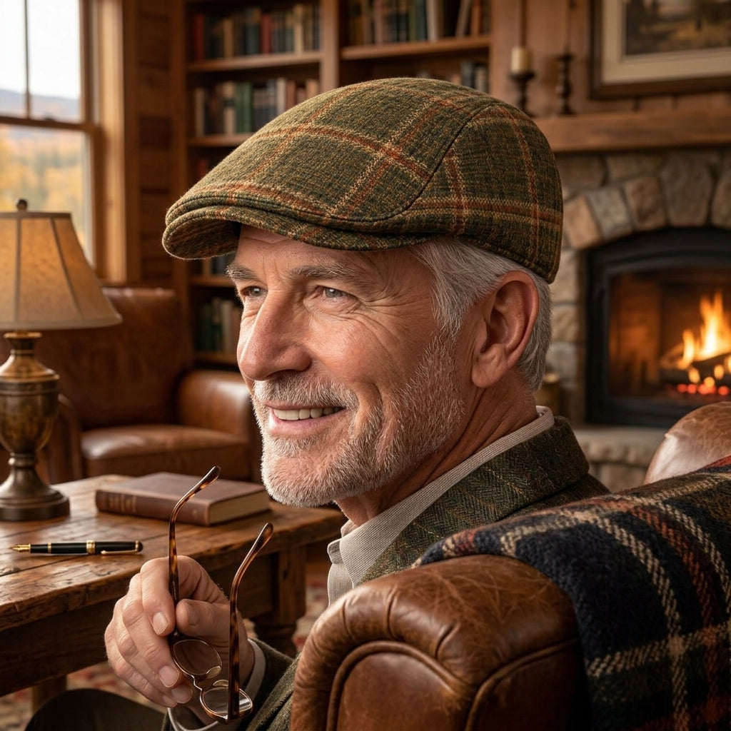 TdmaCiu™ Olive Plaid Heritage Flat Cap