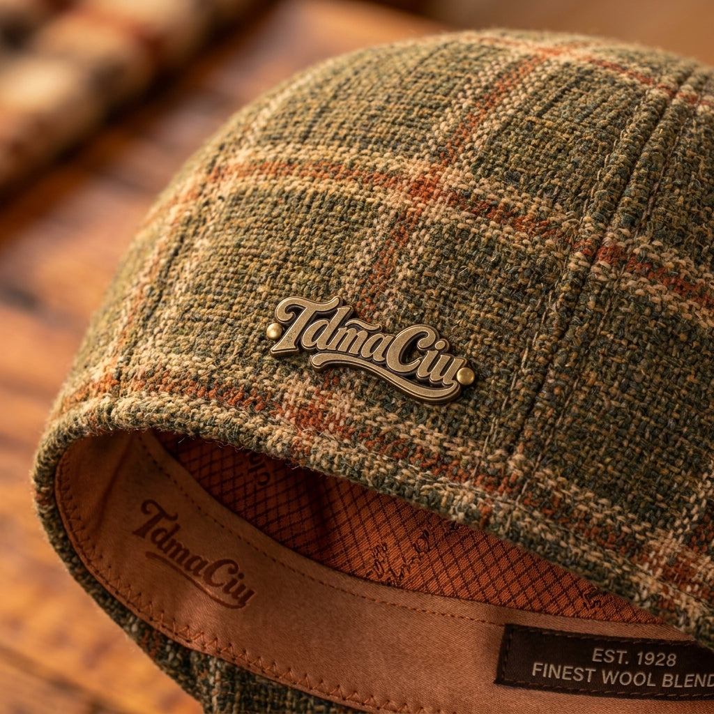 TdmaCiu™ Olive Plaid Heritage Flat Cap