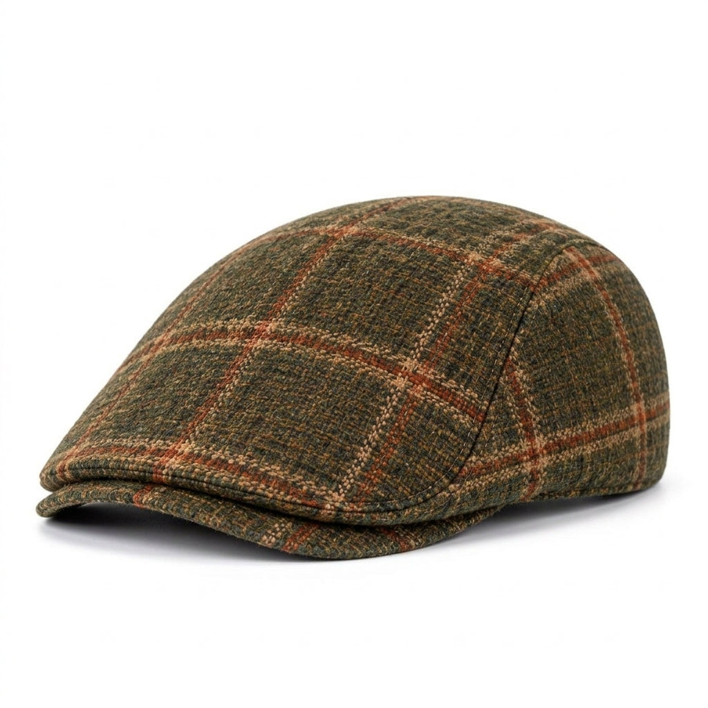 TdmaCiu™ Olive Plaid Heritage Flat Cap
