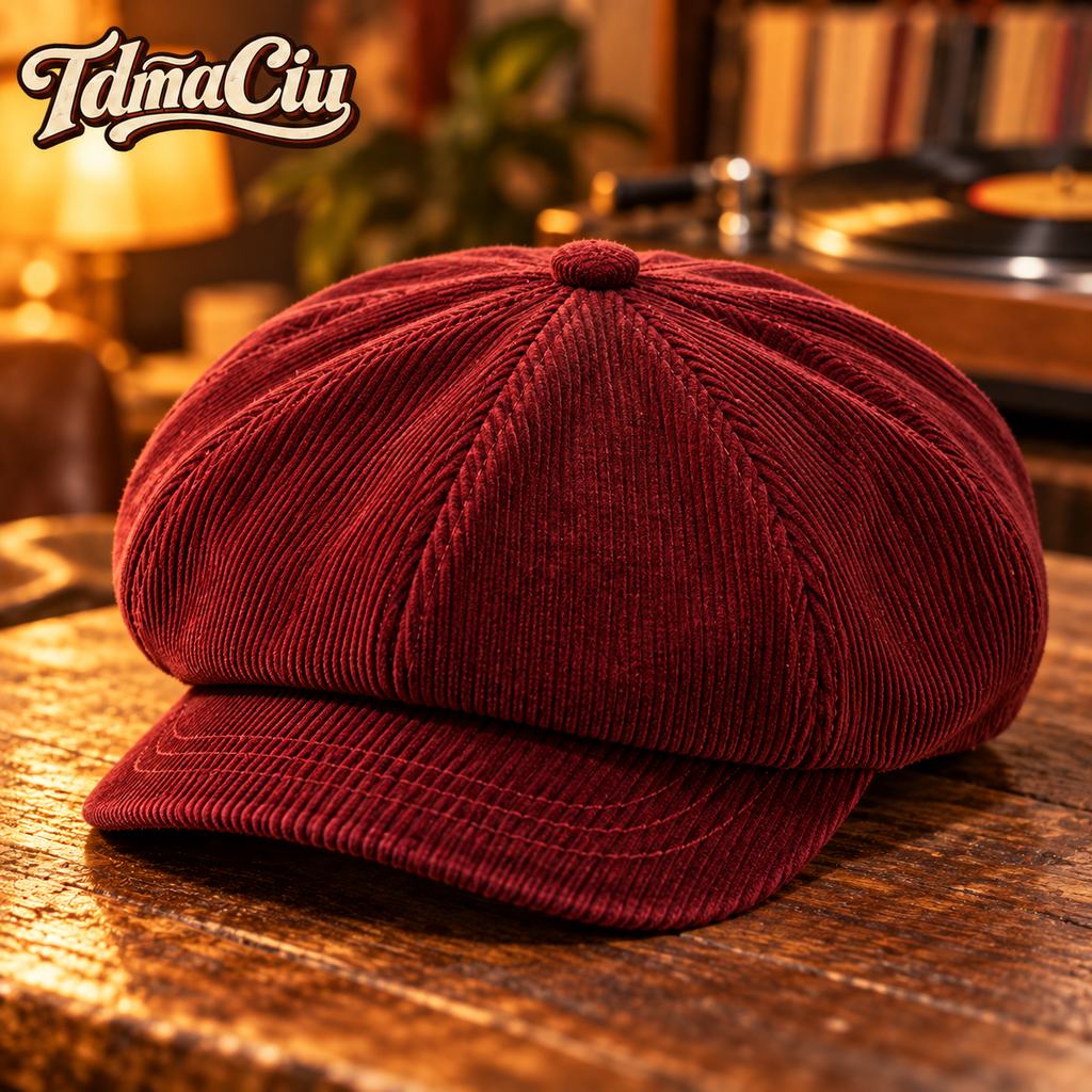 TdmaCiu™ Burgundy Corduroy Baker Boy Cap