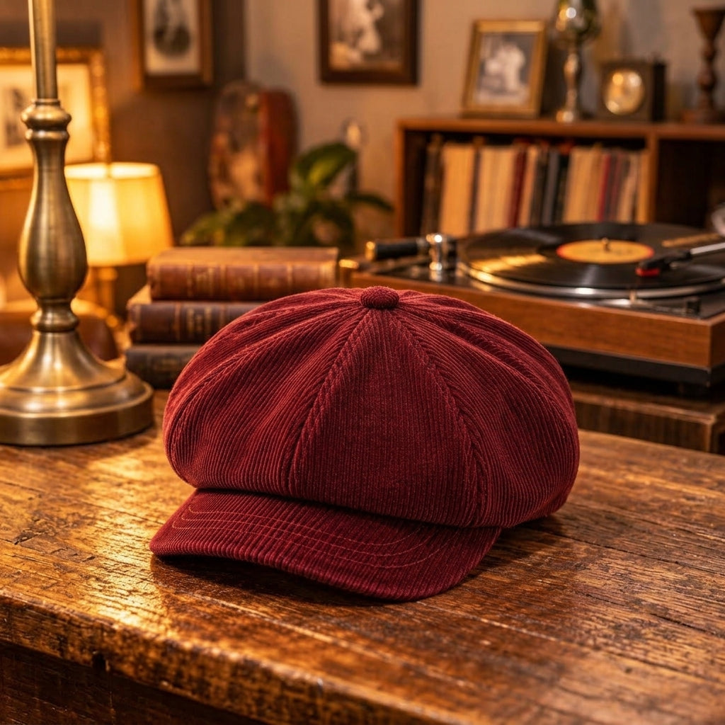 TdmaCiu™ Burgundy Corduroy Baker Boy Cap