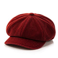 TdmaCiu™ Burgundy Corduroy Baker Boy Cap