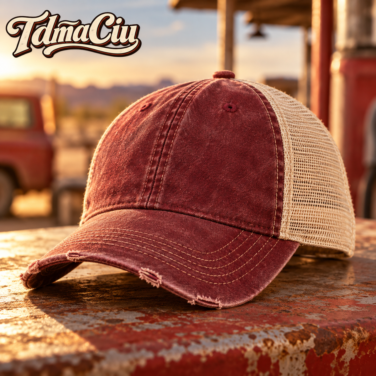 TdmaCiu™ Burgundy Vintage Trucker Cap
