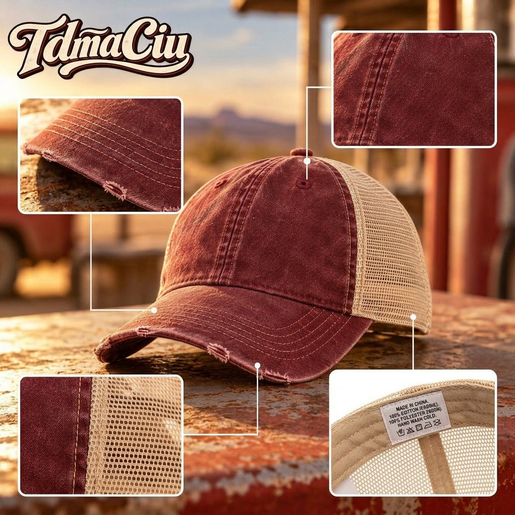 TdmaCiu™ Burgundy Vintage Trucker Cap