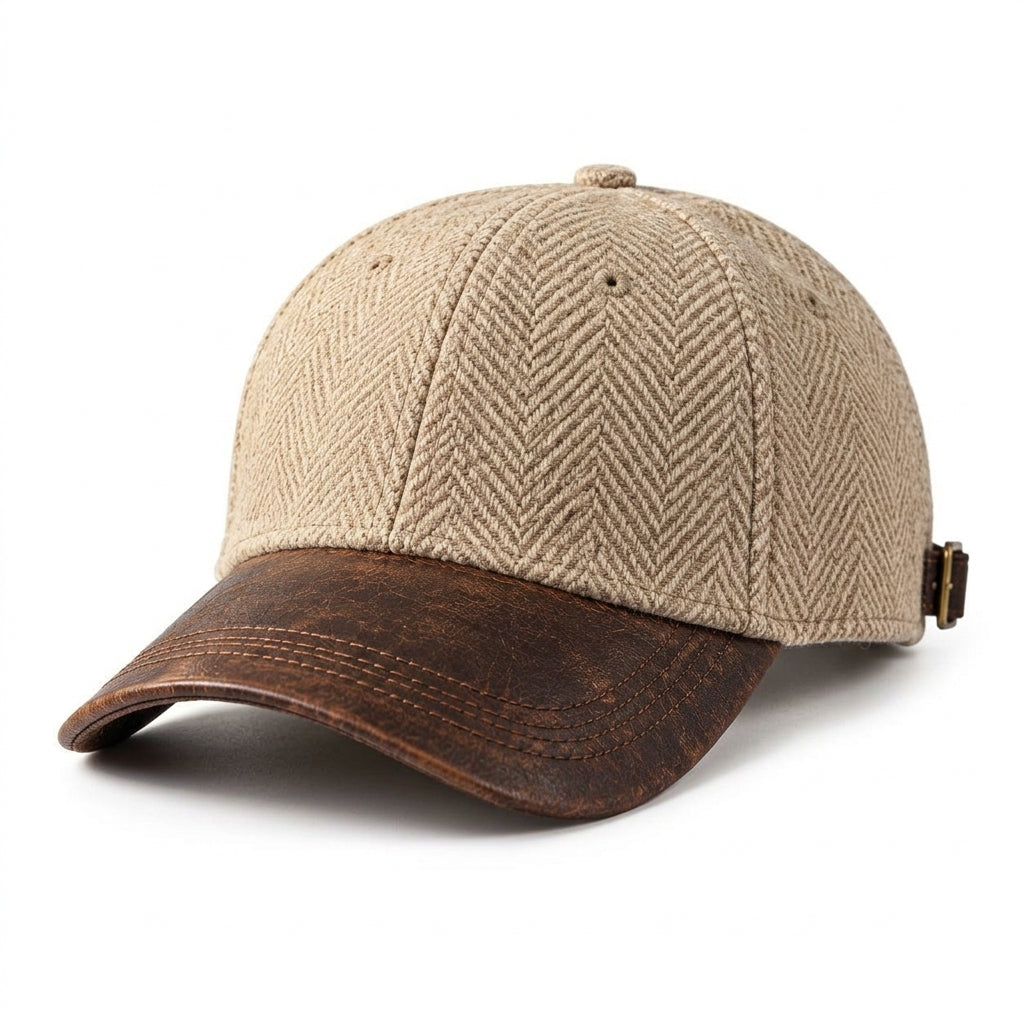 TdmaCiu™ Oatmeal Herringbone Leather-Brim Cap