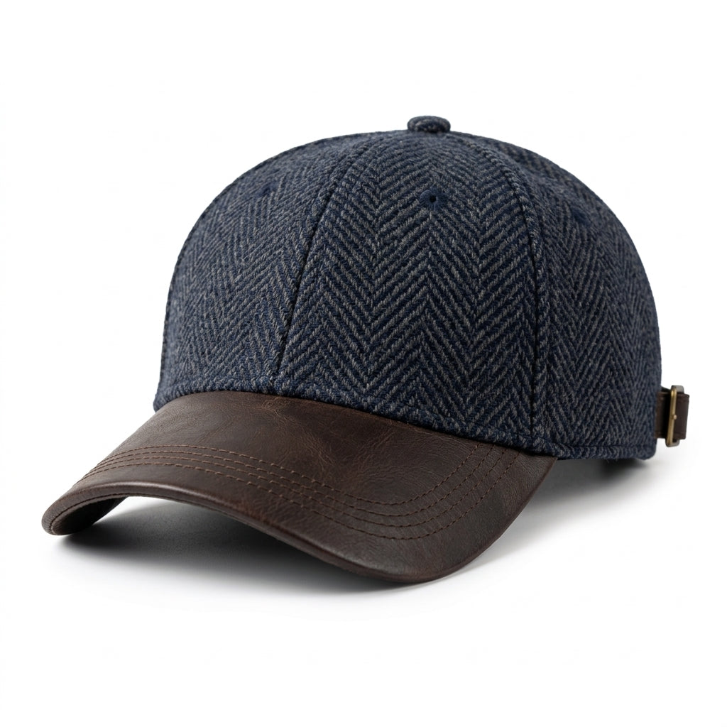 TdmaCiu™ Oatmeal Herringbone Leather-Brim Cap