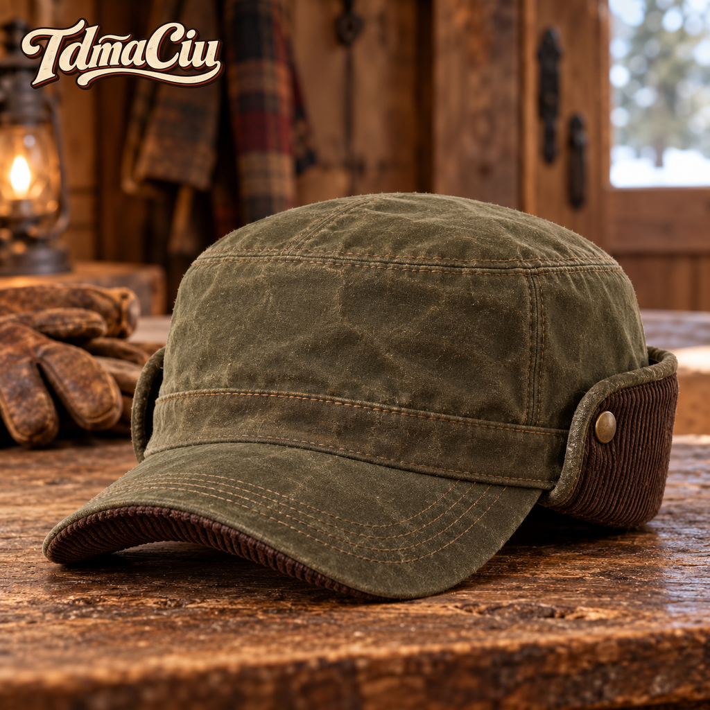TdmaCiu™ Olive Waxed Canvas Ear-Flap Cap