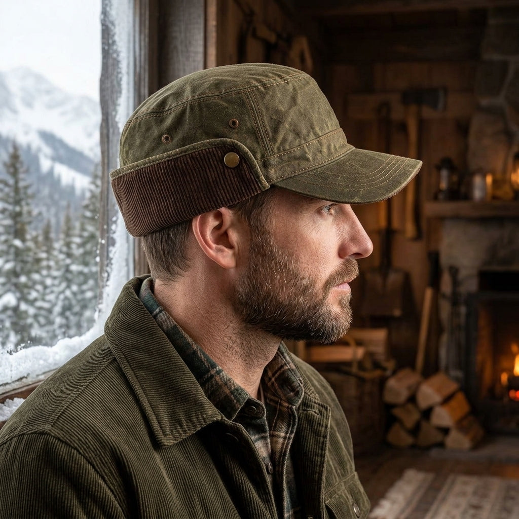 TdmaCiu™ Olive Waxed Canvas Ear-Flap Cap