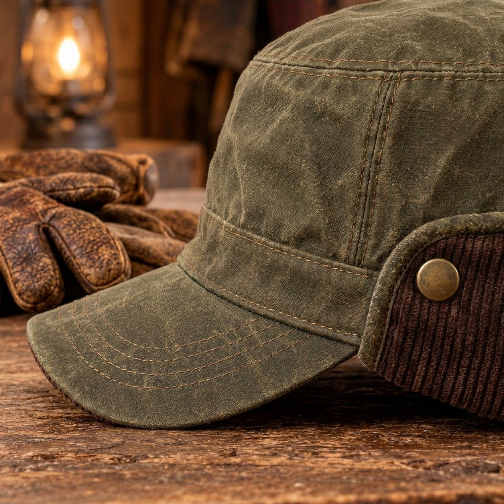 TdmaCiu™ Olive Waxed Canvas Ear-Flap Cap